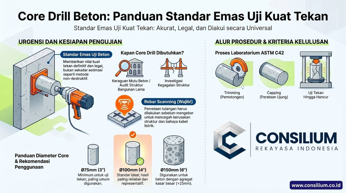 Core Drill Beton: Panduan Lengkap Prosedur, Standar ASTM C42 & Interpretasi Hasil