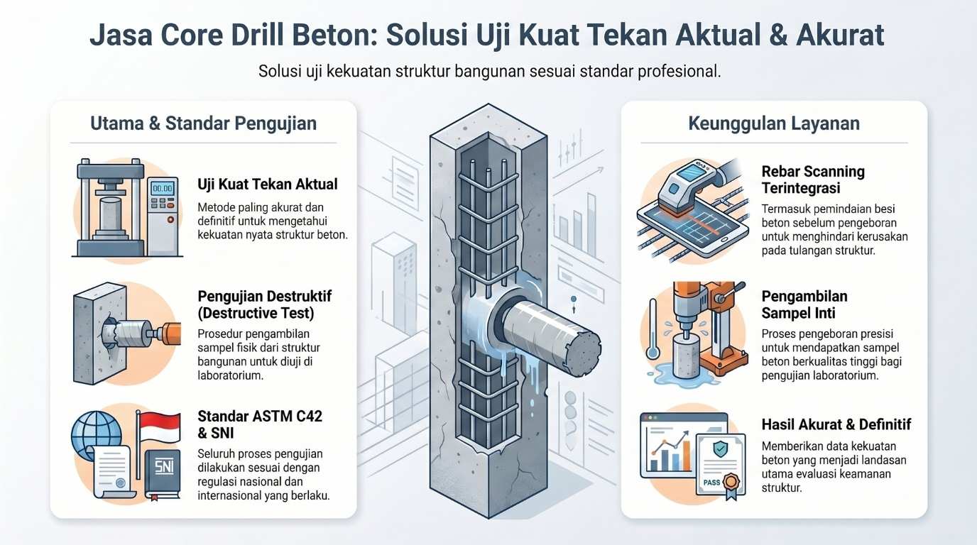 Jasa core drill beton untuk pengambilan sampel inti dan uji kuat tekan laboratorium