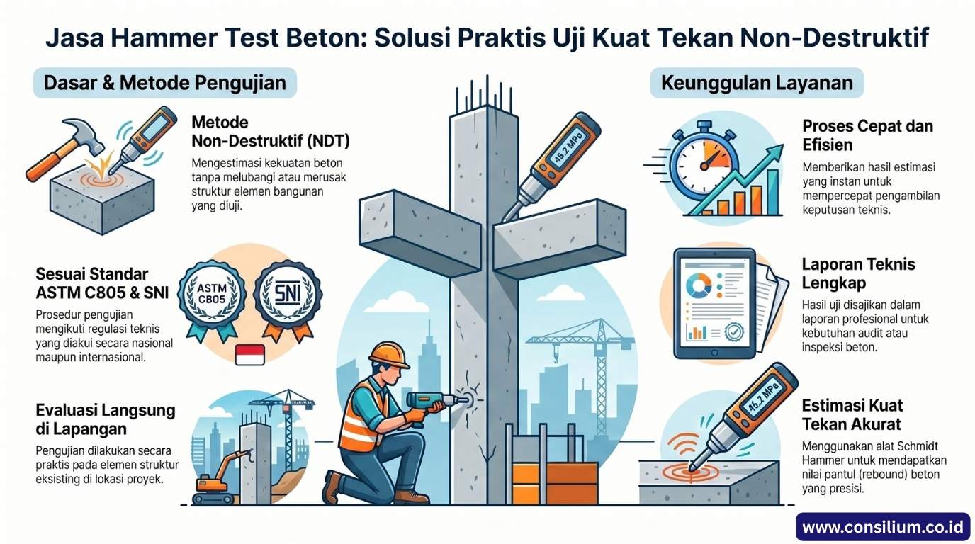Jasa hammer test beton untuk uji kuat tekan beton non-destruktif di lapangan