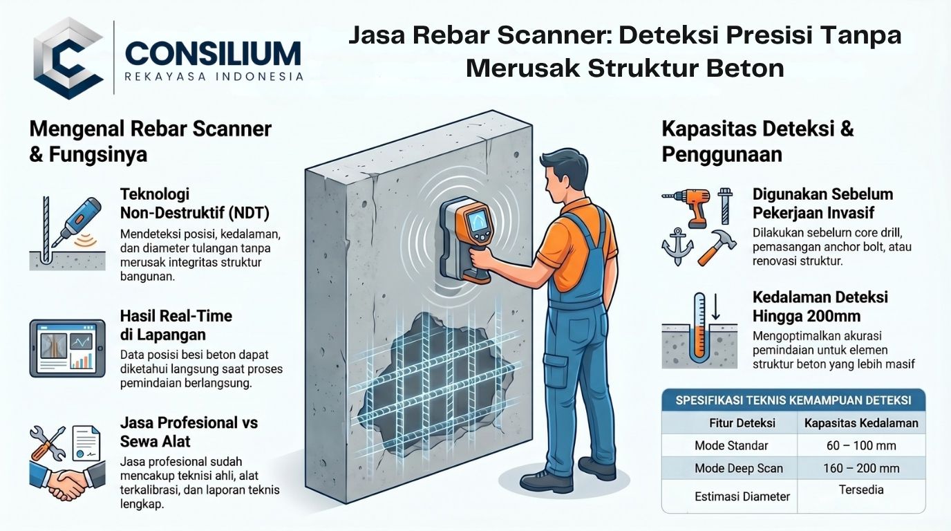 Jasa rebar scanner untuk scan tulangan beton dan pengukuran concrete cover di lapangan